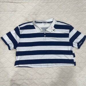 Navy Blue & White Crop Top